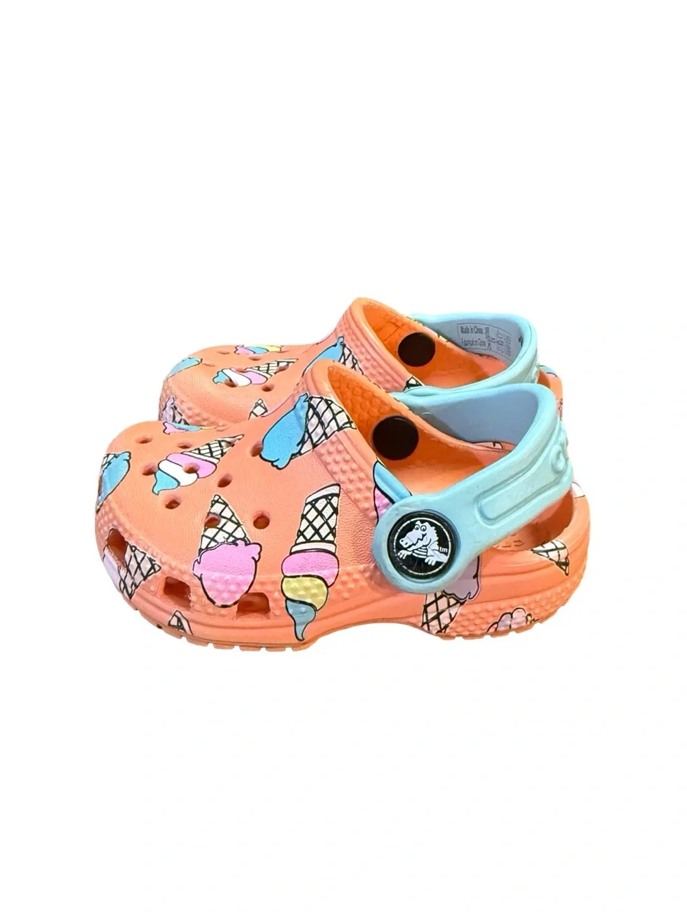 Crocs Toddler Classic Pool Party Ice Cream Clogs Papaya/Blue Children’s Size 4